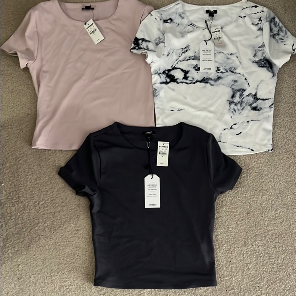 Express Short Sleeve Crop Tops - Black, Pink, and Marble